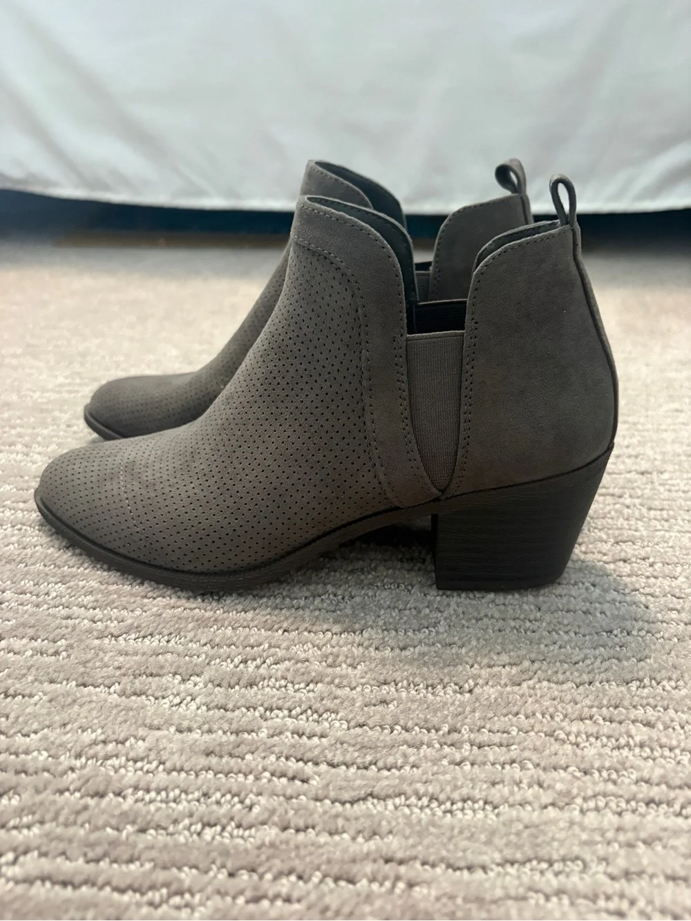Style & Co. Perforated Gray Suede Ankle Booties